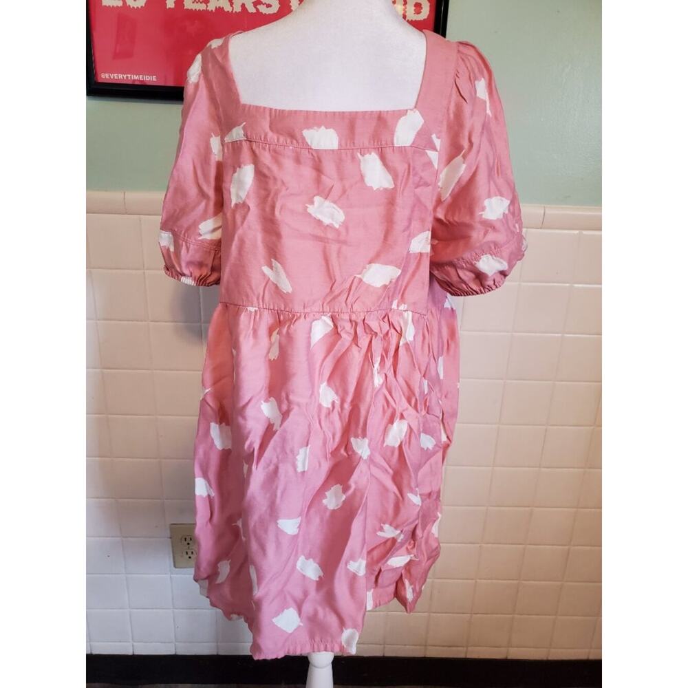 Loft Pink White Patterned Square Neck Babydoll Mini Dress Women's Size Large - Picture 6 of 9